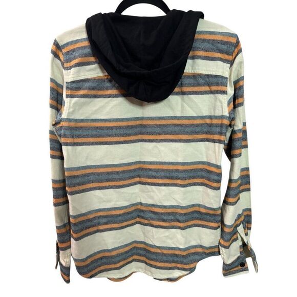NWT ORIGINAL USE Hooded Jacket XS Button Long Sleeve Flannel Stripe Casual - Picture 3 of 6